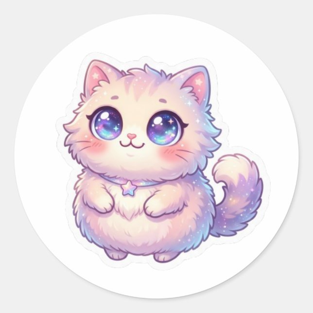 Sticker Rond Mignon Kawaii Doux Chat Chibi Étoile Pastel St (Devant)
