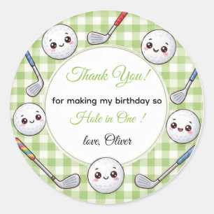 Sticker Rond Mignon Kawaii Golf Anniversaire Vert Gingham