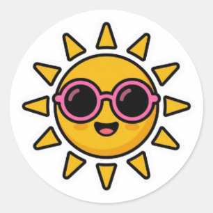 Sticker Rond Mignon Kawaii Soleil Rétro Portant des Lunettes de