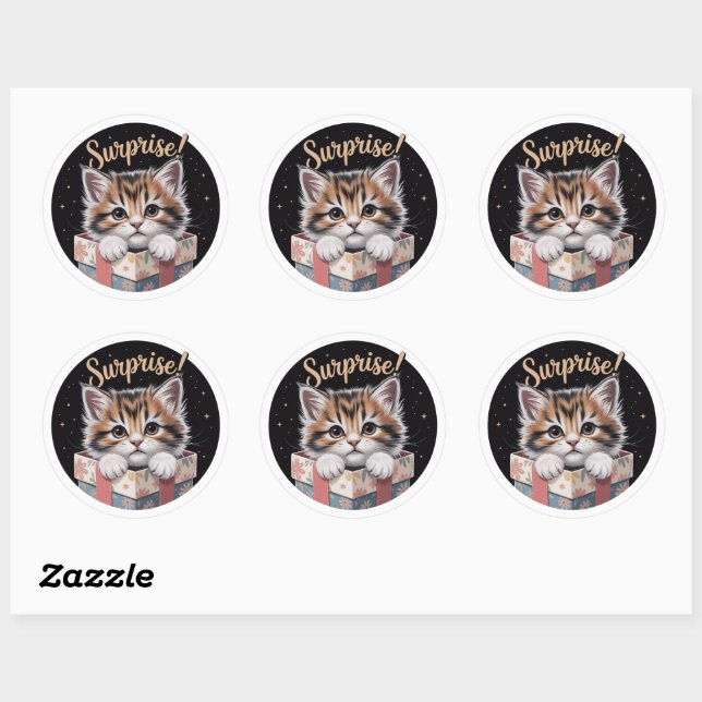 Sticker Rond Mignon Kit de Chat 3D Boîte Cadeau Surprise Annive (Feuille)