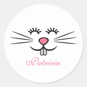 Sticker Rond mignon lapin de Pâques visage ajouter nom