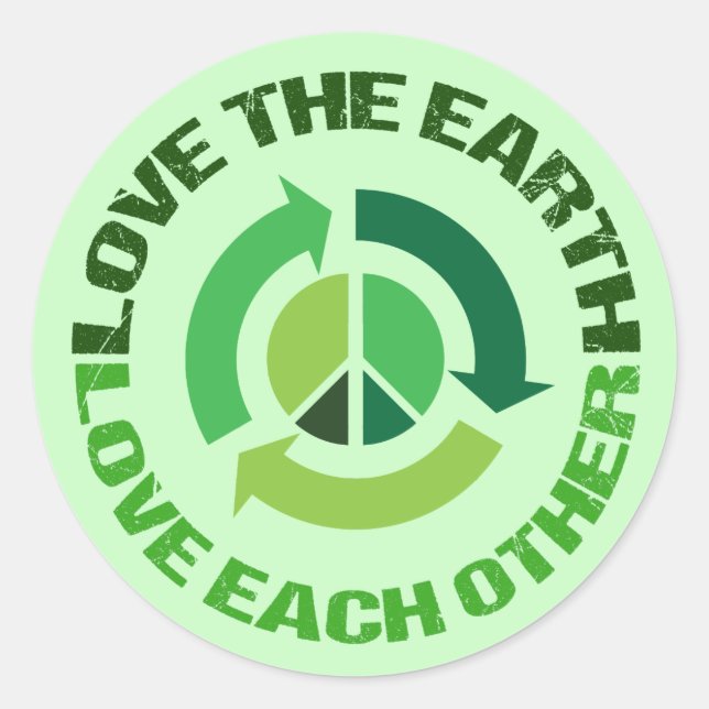 Sticker Rond Mignon Love The Earth Activiste De l'environnement (Devant)