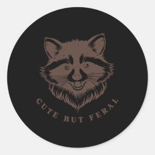 Sticker Rond Mignon mais sauvage Raton laveur Brun Vintage