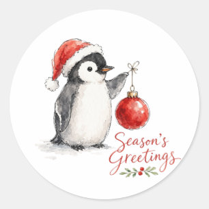 Sticker Rond Mignon manchot de Noël avec ornement