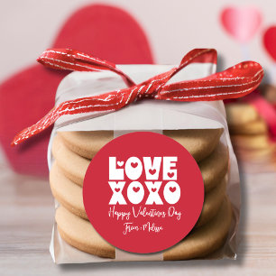 Sticker Rond Mignon Moderne Gras Rouge Saint Valentin Amour XOX