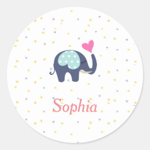 Sticker Rond Mignon motif cœur étoiles éléphant trompe pour fil