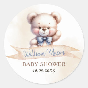 Sticker Rond Mignon ours en peluche Baby Shower Aquarelle Moder