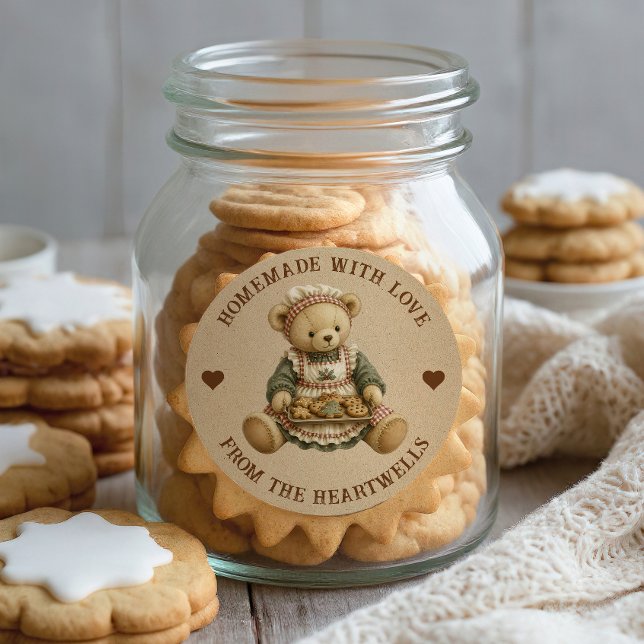 Sticker Rond Mignon Ours en Peluche Biscuits Faits Maison Fêtes (Créateur téléchargé)