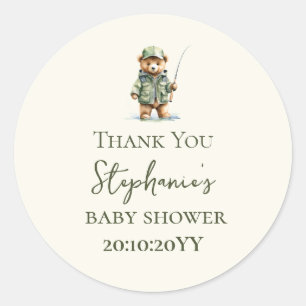 Sticker Rond Mignon Ours Pêcheur est en route Baby Shower
