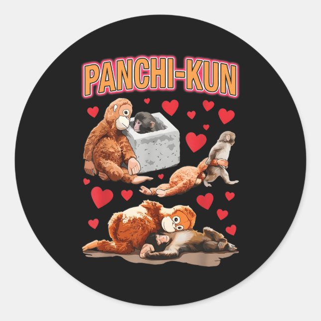 Sticker Rond Mignon panchi-kun bébé singe bébé singe mème drôle (Devant)