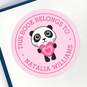 Sticker Rond Mignon panda ce livre appartient à l'école des enf
