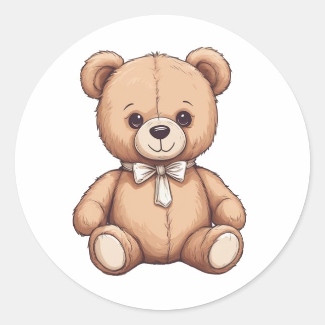 Sticker Rond mignon petit ours en peluche porter cravate autoco (Devant)