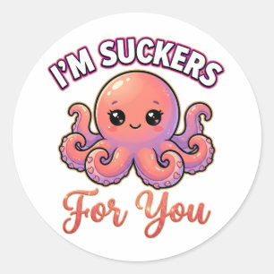 Sticker Rond Mignon pieuvre de la Saint-Valentin – Je suis fou