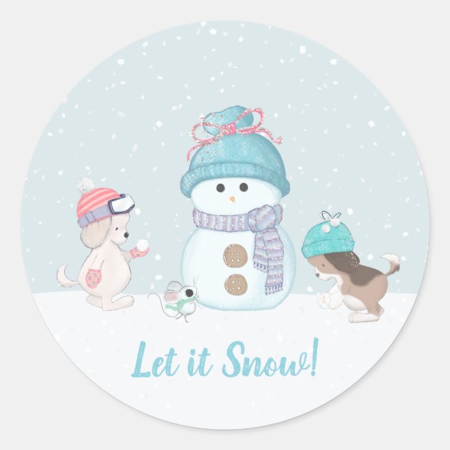 Sticker Rond Mignon Qu'il neige (Devant)