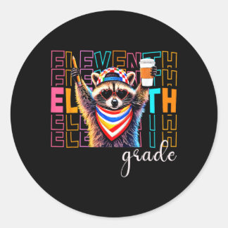 Sticker Rond Mignon Raton Laveur de 11e Année Rentree Scolaire