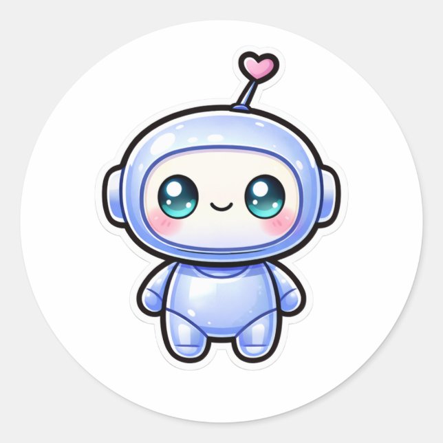 Sticker Rond Mignon Robot Mini Kawaii  (Devant)