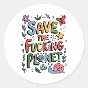 Sticker Rond Mignon Sauvegarder la Planète Éco-guerrier Environ
