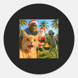 Sticker Rond Mignon selfie de chat de Noël avec Bigfoot & A