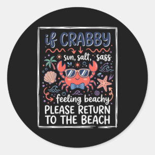 Sticker Rond Mignon si crabe de plage grincheux avec lunettes d