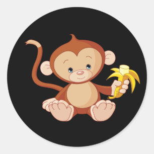 Sticker Rond mignon singe animé avec banane