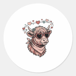 Sticker Rond Mignon Vache de la Saint-Valentin Gravure Vintage