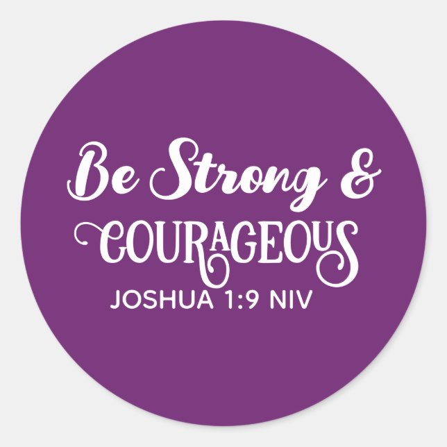 Sticker Rond Mignon Violet Foncé Fort et Courageux Simple (Devant)