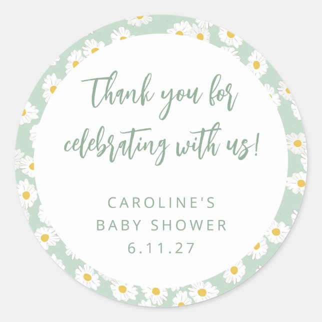 Sticker Rond Mignonette Baby shower Floral Personnalisé Merci (Devant)