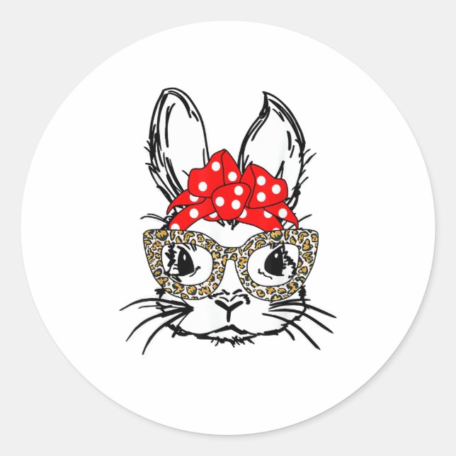 Sticker Rond Mignonette Empreinte de léopard Visage Bandana Rou (Devant)