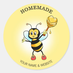 Sticker Rond Mignonne abeille bourdon heureuse et nid d'abeille