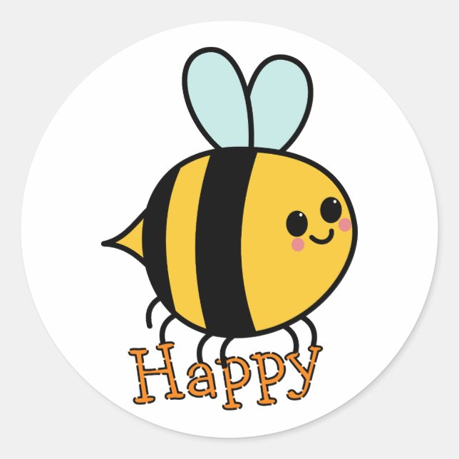 Sticker Rond Mignonne abeille de dessin animé heureuse  (Devant)