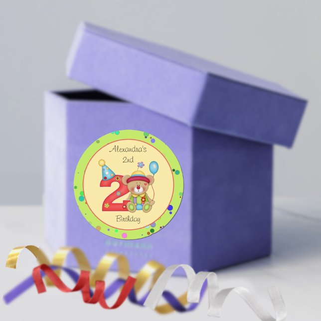 Sticker Rond Mignonne Âge de l'ours d'anniversaire 2 (Créateur téléchargé)