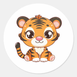 Sticker Rond Mignonne Baby Tiger assis