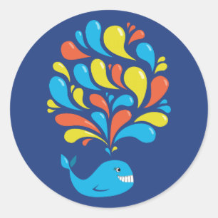 Sticker Rond Mignonne baleine colorée Cartoon Mer