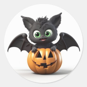 Sticker Rond Mignonne batte d'halloween sur citrouille