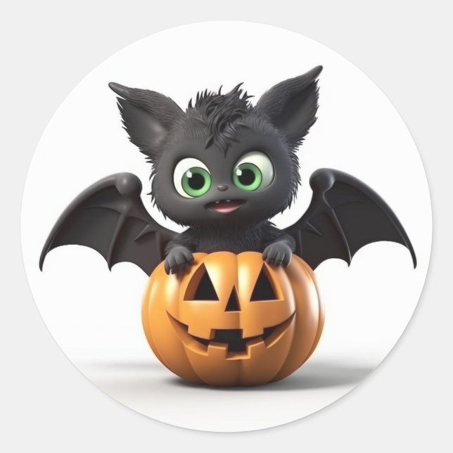Sticker Rond Mignonne batte d'halloween sur citrouille (Devant)