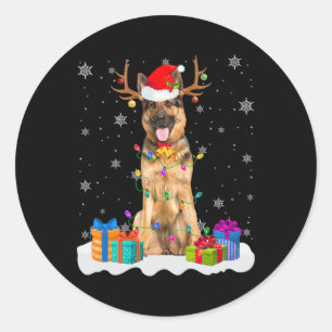 Sticker Rond Mignonne berger allemand chien feux de Noël Père N