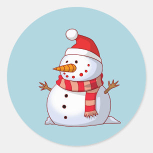 Sticker Rond Mignonne bonhomme de neige de Noël
