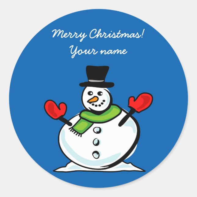 Sticker Rond Mignonne bonhomme de neige Joyeux Noël coutume Hol (Devant)