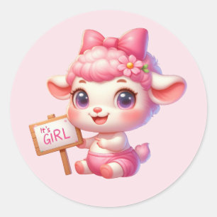 Sticker Rond Mignonne brebis petite fille