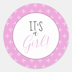 Sticker Rond Mignonne C’est une fille rose Star Baby shower Mot