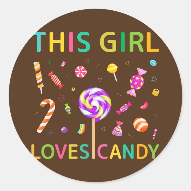 Sticker Rond Mignonne Cette Fille Aime Les Bonbons Tester Sucet (Devant)