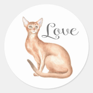 Sticker Rond Mignonne chat maman chaton Abyssin amour Bonjour