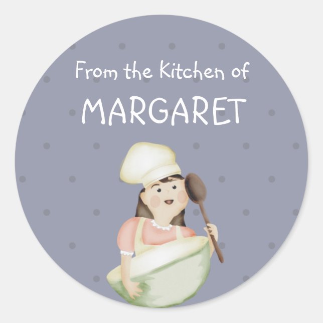 Sticker Rond mignonne chef casquette mélangeant bol boulangerie (Devant)