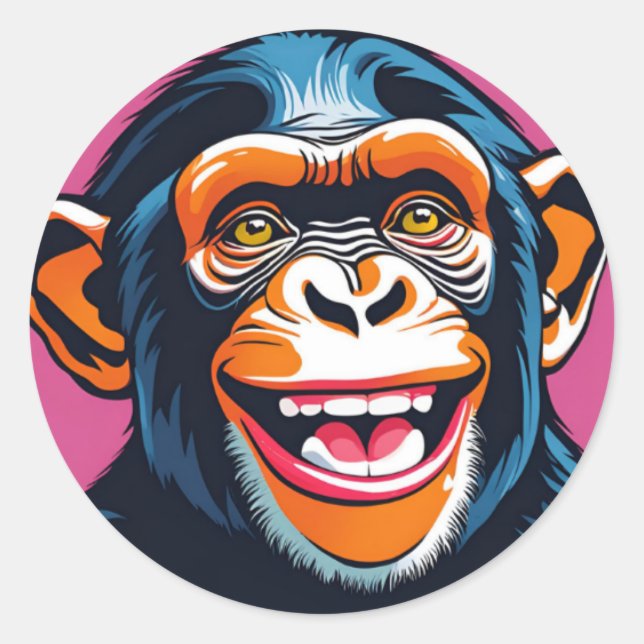 Sticker Rond Mignonne Chimpanzée rit (Devant)