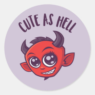 Sticker Rond Mignonne comme diable en enfer avec un texte foncé