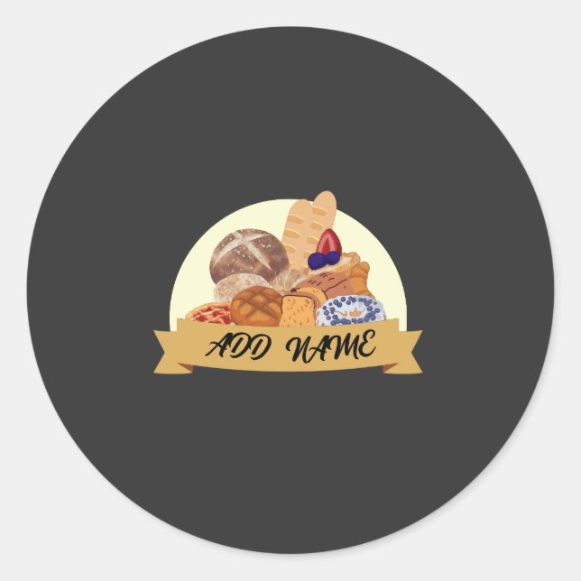 Sticker Rond Mignonne dessert Boulangerie à pain Nom personnali (Devant)