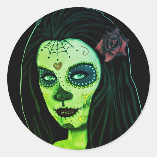 Sticker Rond Mignonne effrayant Zombie Gothique fille (Devant)