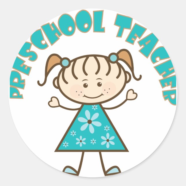 Sticker Rond Mignonne Enseignante préscolaire (Devant)