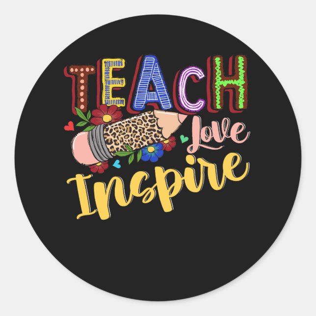 Sticker Rond Mignonne Enseigner L'Amour Inspirer L'Enseignant R (Devant)