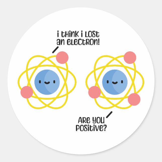 Sticker Rond Mignonne Et Drôle Atom Science Plaisanterie Pun (Devant)